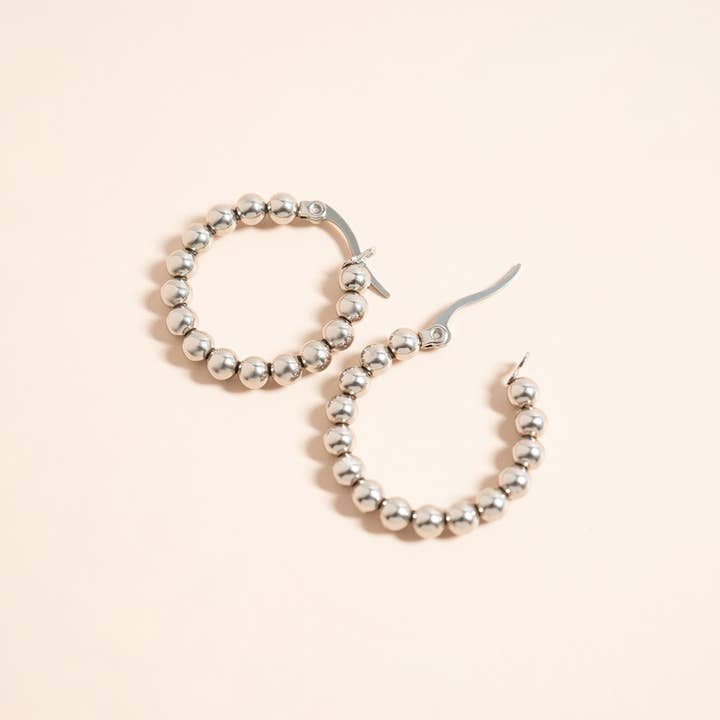 WJW - Wholesale Hoop Earrings - 18K Gold PVD Stainless Steel Circle Ball Hoop Earrings