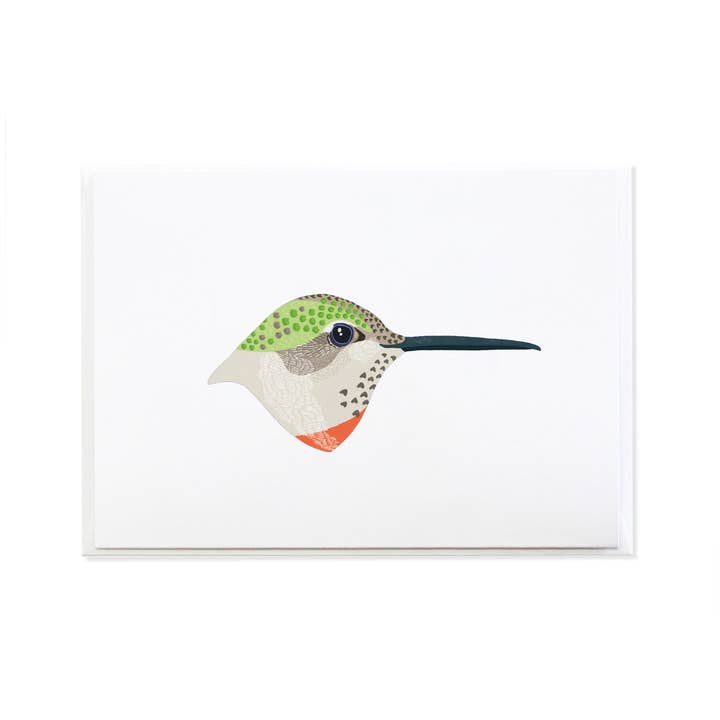 Ruby Throated Hummingbird Head Greeting Card for wholesale by Anne Green Design
