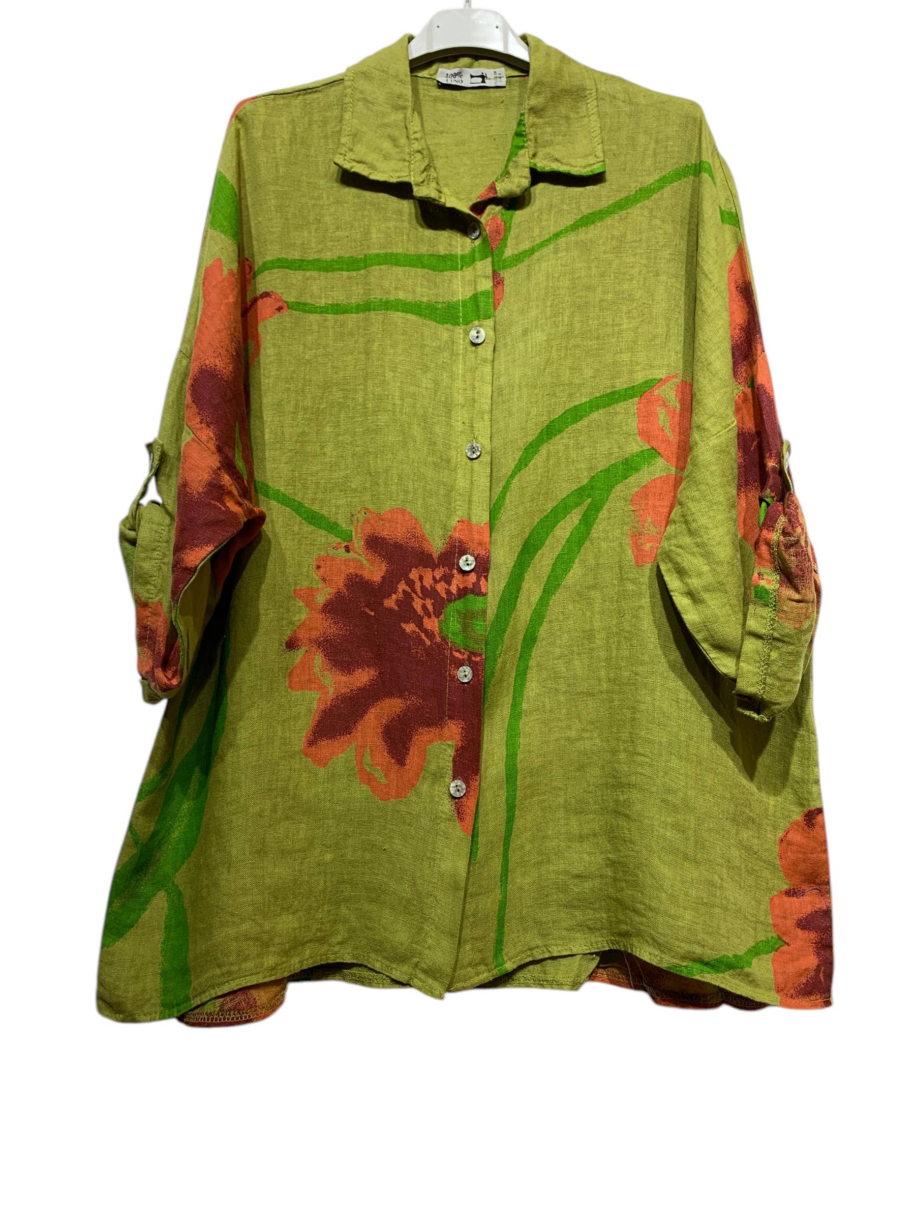 LINEN & COTTON HOUSE – wholesale Tröja med knappar – Dam – Tunika 09002 i 100 % lin, Fiore-mönster20