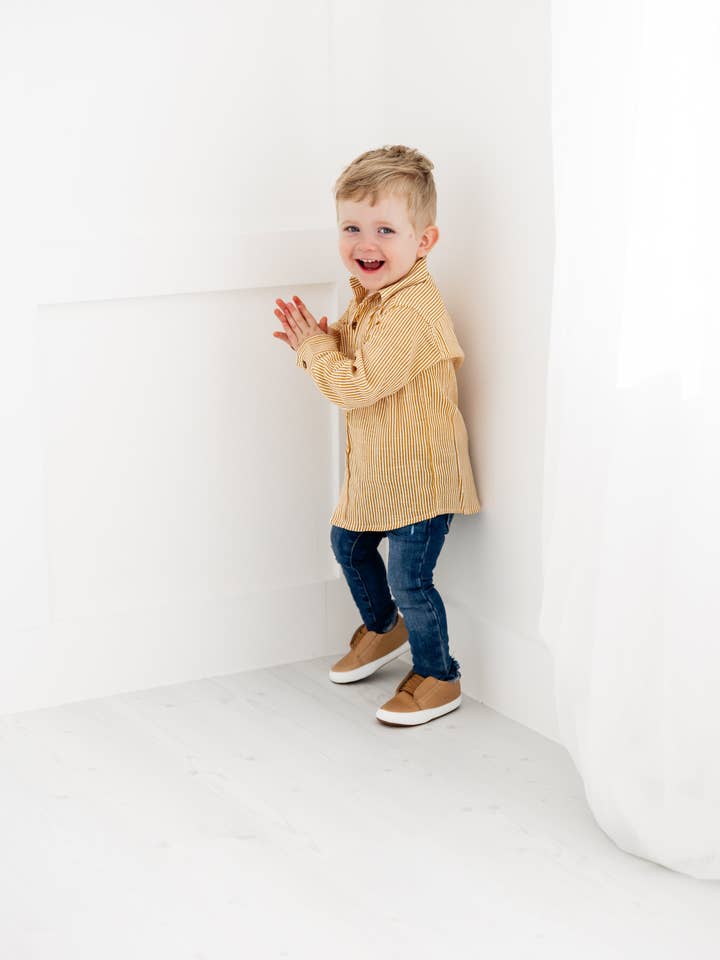 Yo Baby - Wholesale Button Down Shirt - Kids - Mustard Stripes Printed Boys Shirts3