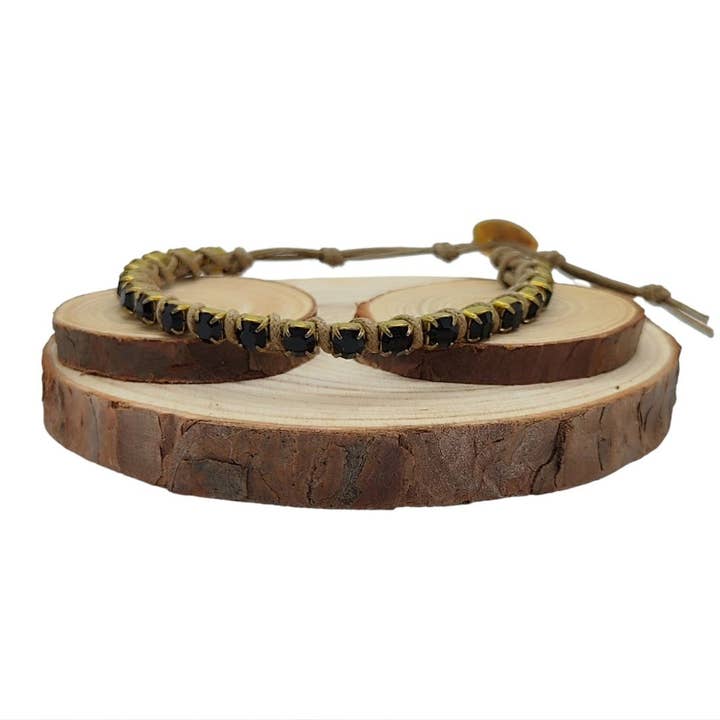 Pulseiras de Corrente de Cristal Médio - Jet por atacado de QUÉ MÁS JEWELS