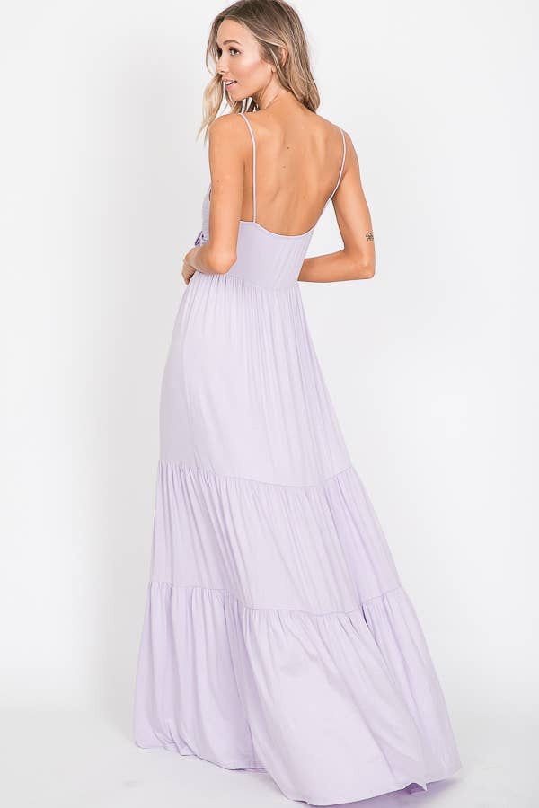 7th Ray - Vendita all'ingrosso Vestito - Donna - Abito lungo a balze con nodo frontale casual e spalline sottili D230728