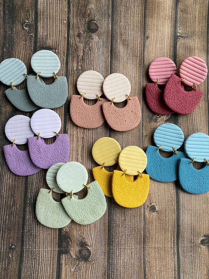 Textured Clay Dangles, Polymer Clay Earrings for wholesale by Glitter and Glow Co