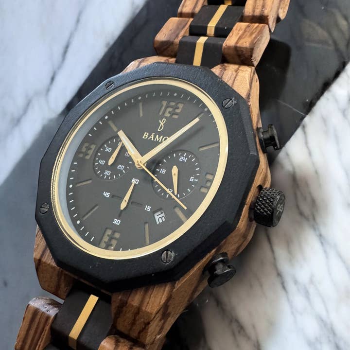MONACO GP Black Wooden Watch - Zebrawood for wholesale by BOTTEGA SMERALDA