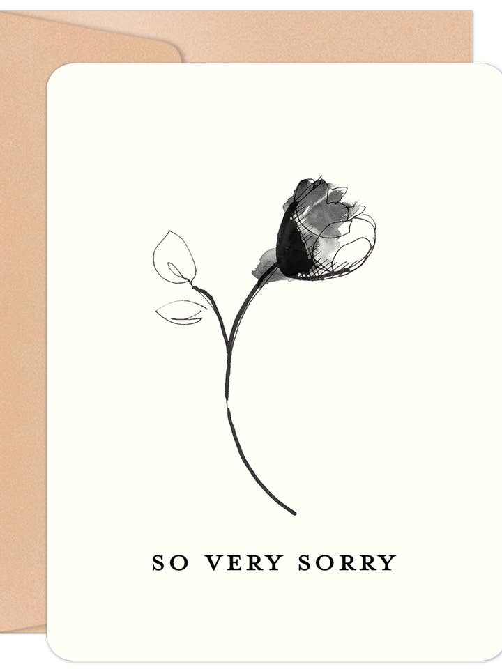 So Very Sorry Black Sketched Rose Sympathy Card for wholesale by Willow & Ivy Press
