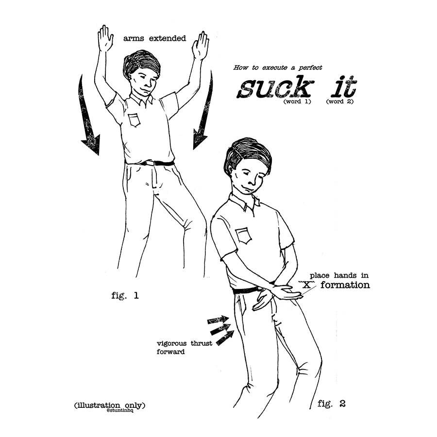 Stuntin Goods – T-shirt estampada - Unissexo por atacado – Camiseta Instrutiva Suck It1