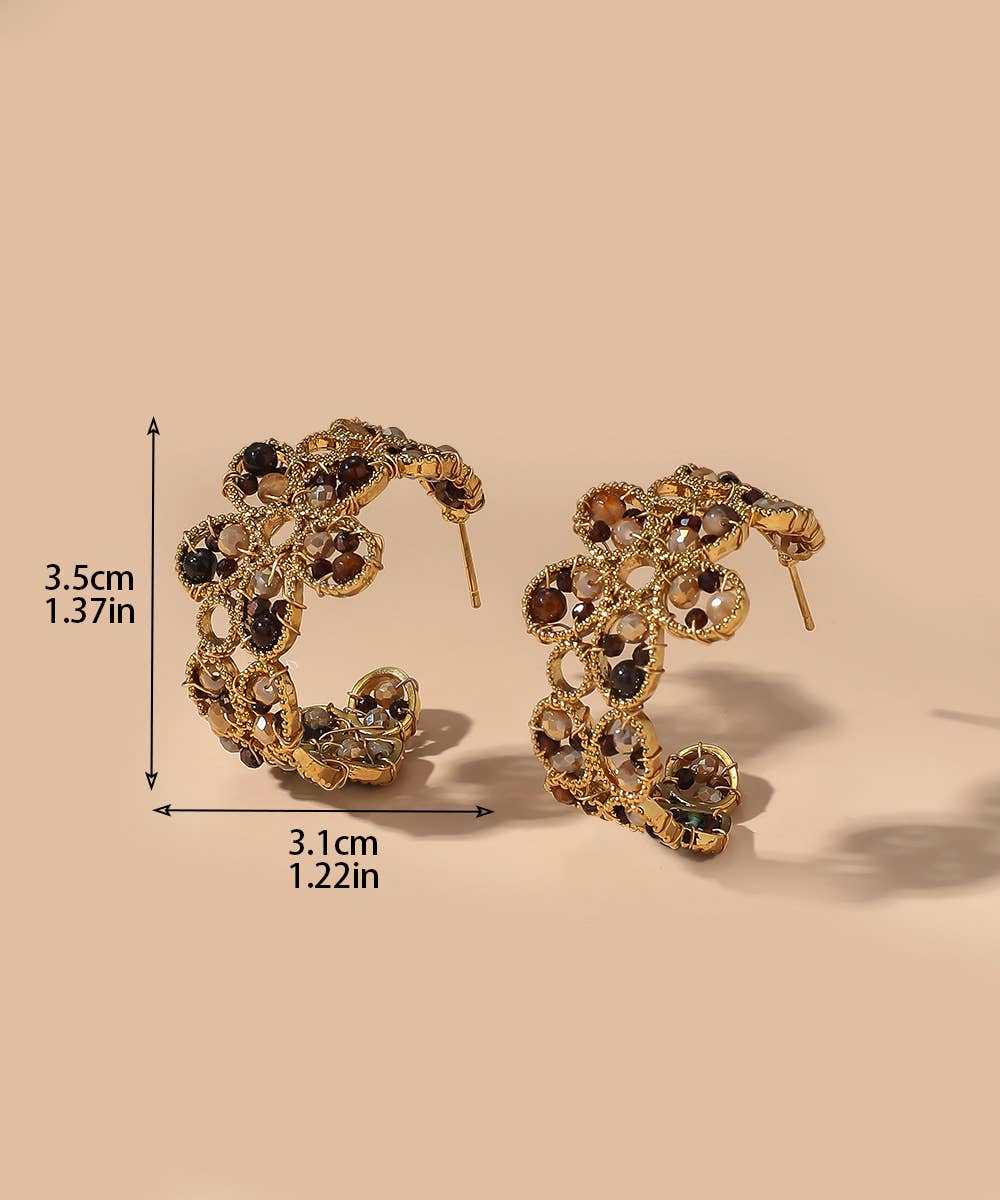 Blossom bijoux – Brincos de argola por atacado – Brincos de pino em aço inoxidável com contas de cristal 25BOA0048