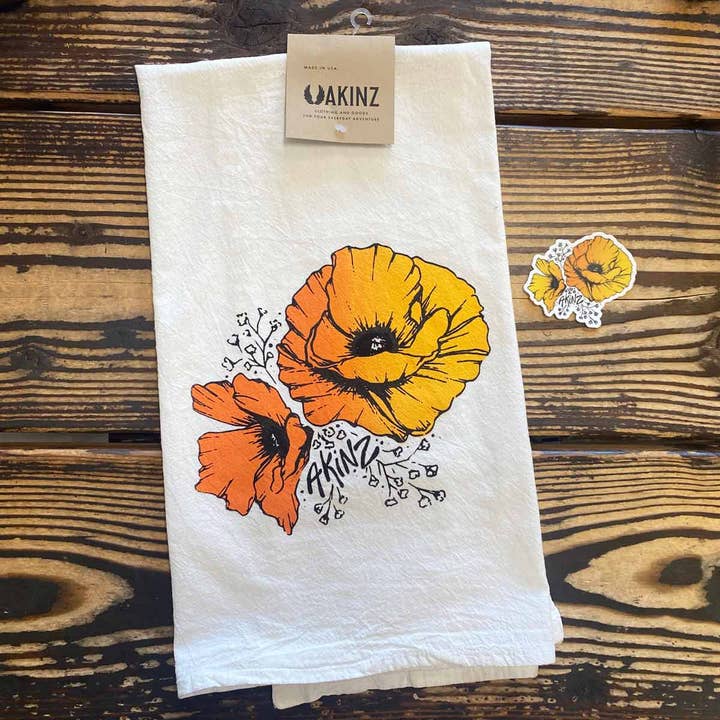 Golden Poppy Tea Towel for wholesale by Akinz
