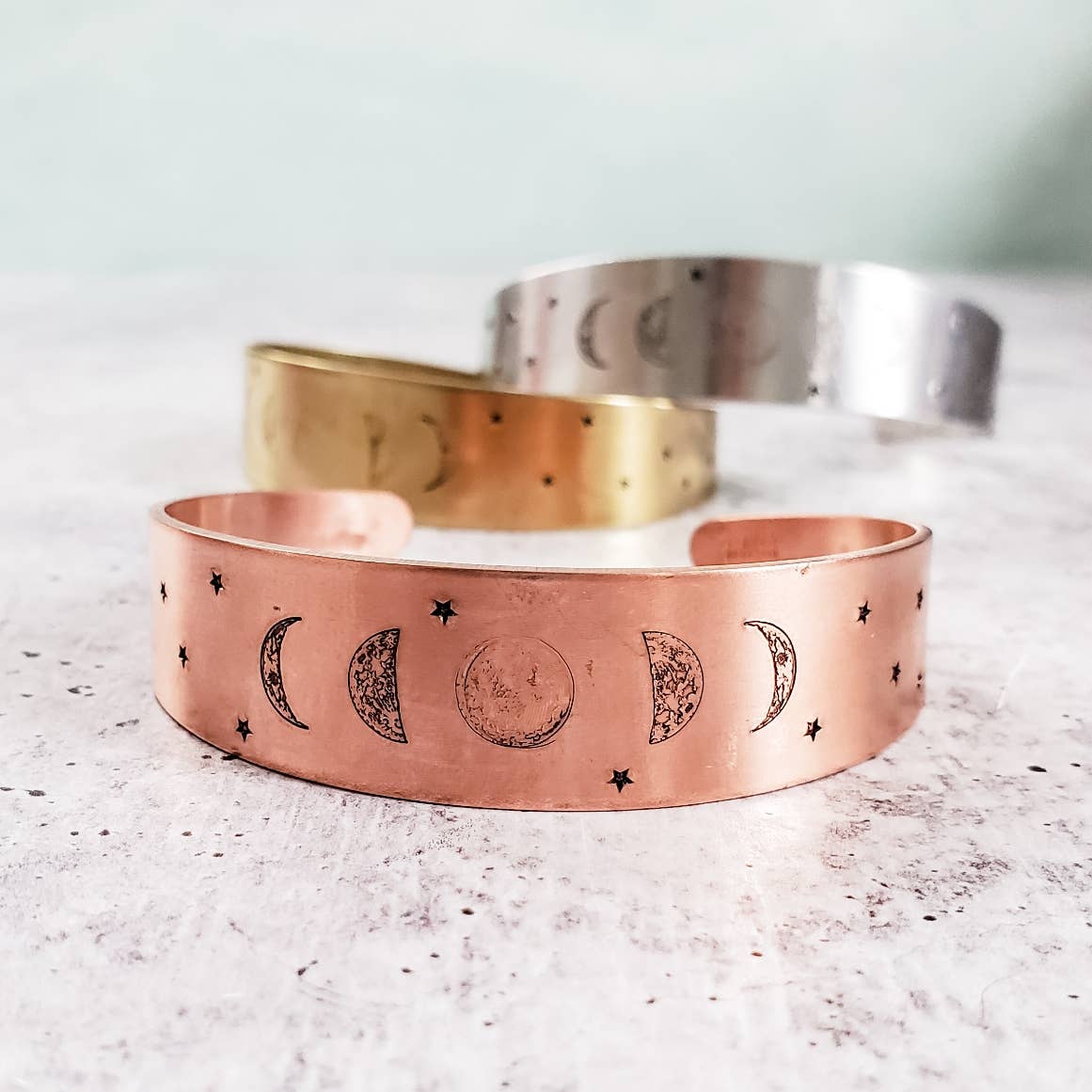 Salt and Sparkle - Wholesale Cuff Bracelet - Moon Phases Wide Cuff Bracelet in Aluminum/Copper/Brass2
