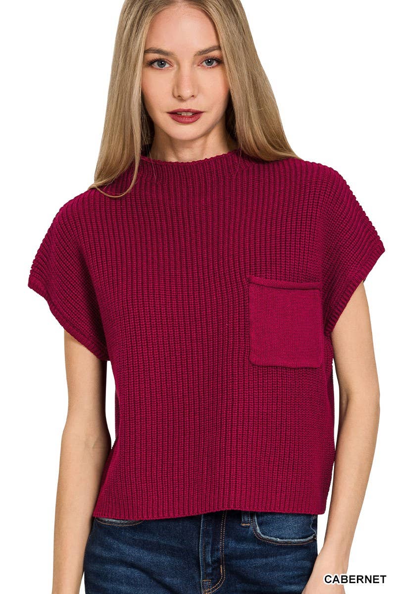 Vanilla Monkey – wholesale Knitted jumper – Women′s – Mock Neck Short Sleeve Cropped Sweater3