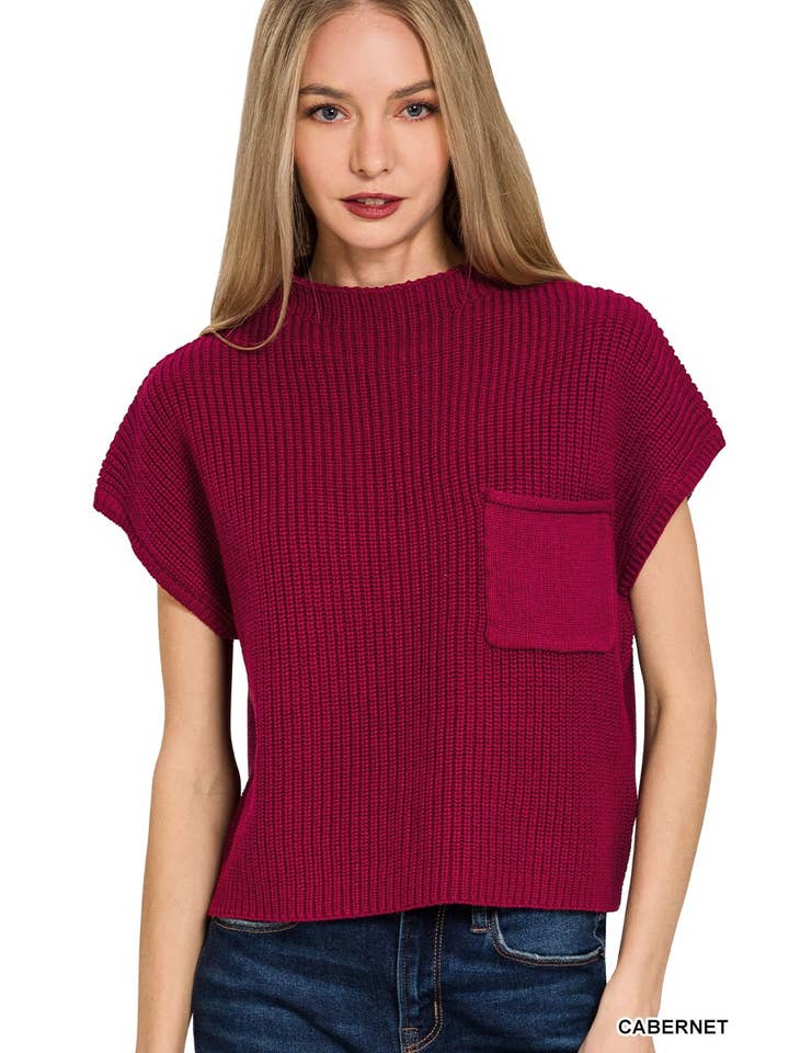 Vanilla Monkey – wholesale Knitted jumper – Women′s – Mock Neck Short Sleeve Cropped Sweater3