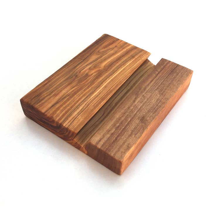 smartphone tablet holder mobile phone stand rectangle olive wood for wholesale by medina mood