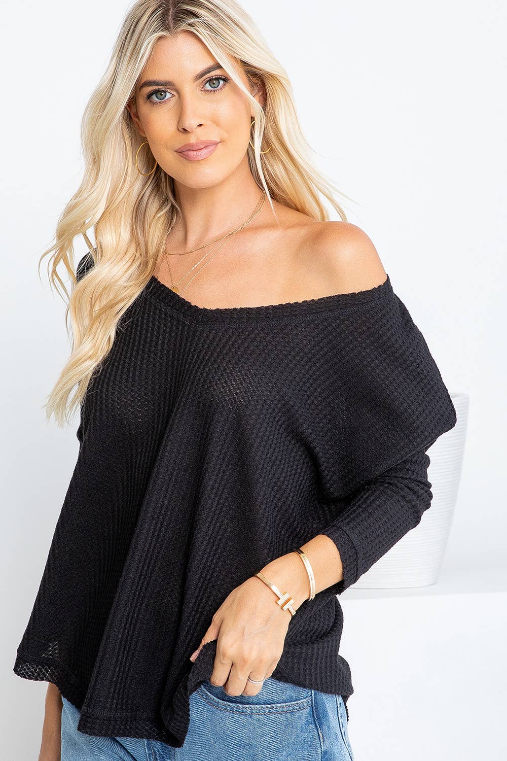 Sweet Lovely by Jen - Vente Haut en maille – femme - SW277 COL V MANCHES LONGUES DOLMAN34