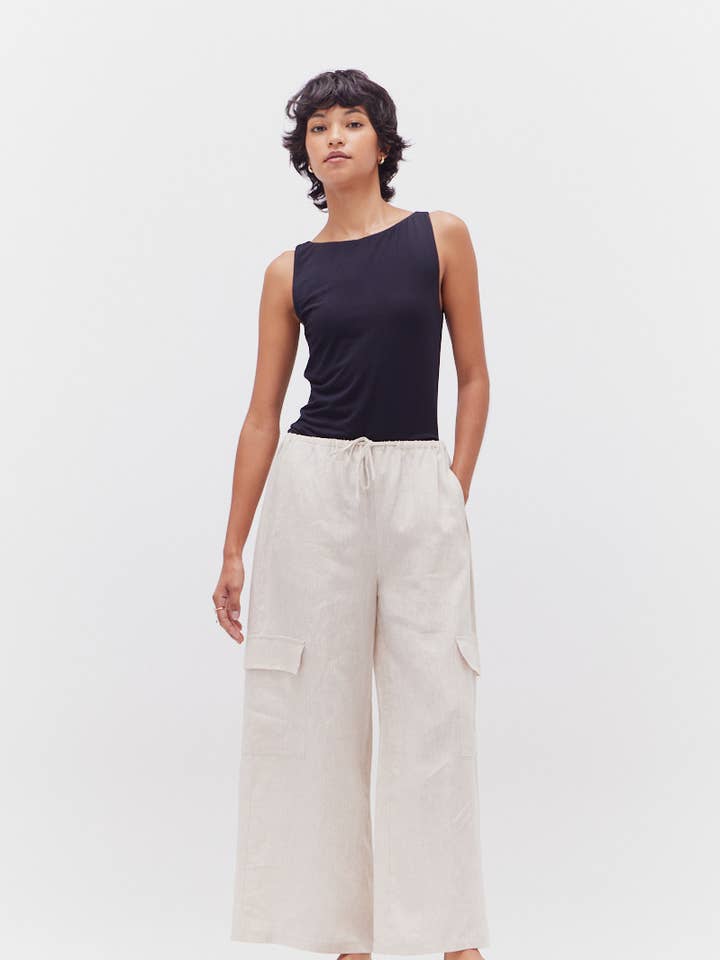 Grade & Gather - Wholesale Pants - Women's - 50520LN - LINEN CARGO PANTS