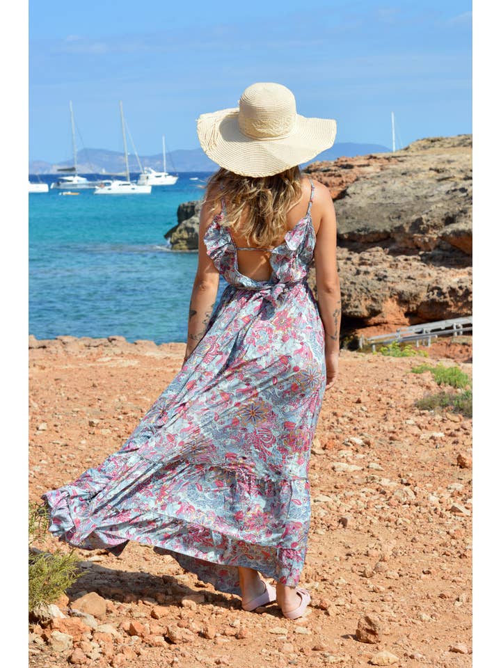 Arena Formentera - Wholesale Dress - Women's - Long dress with bolados on the back bohemian style13