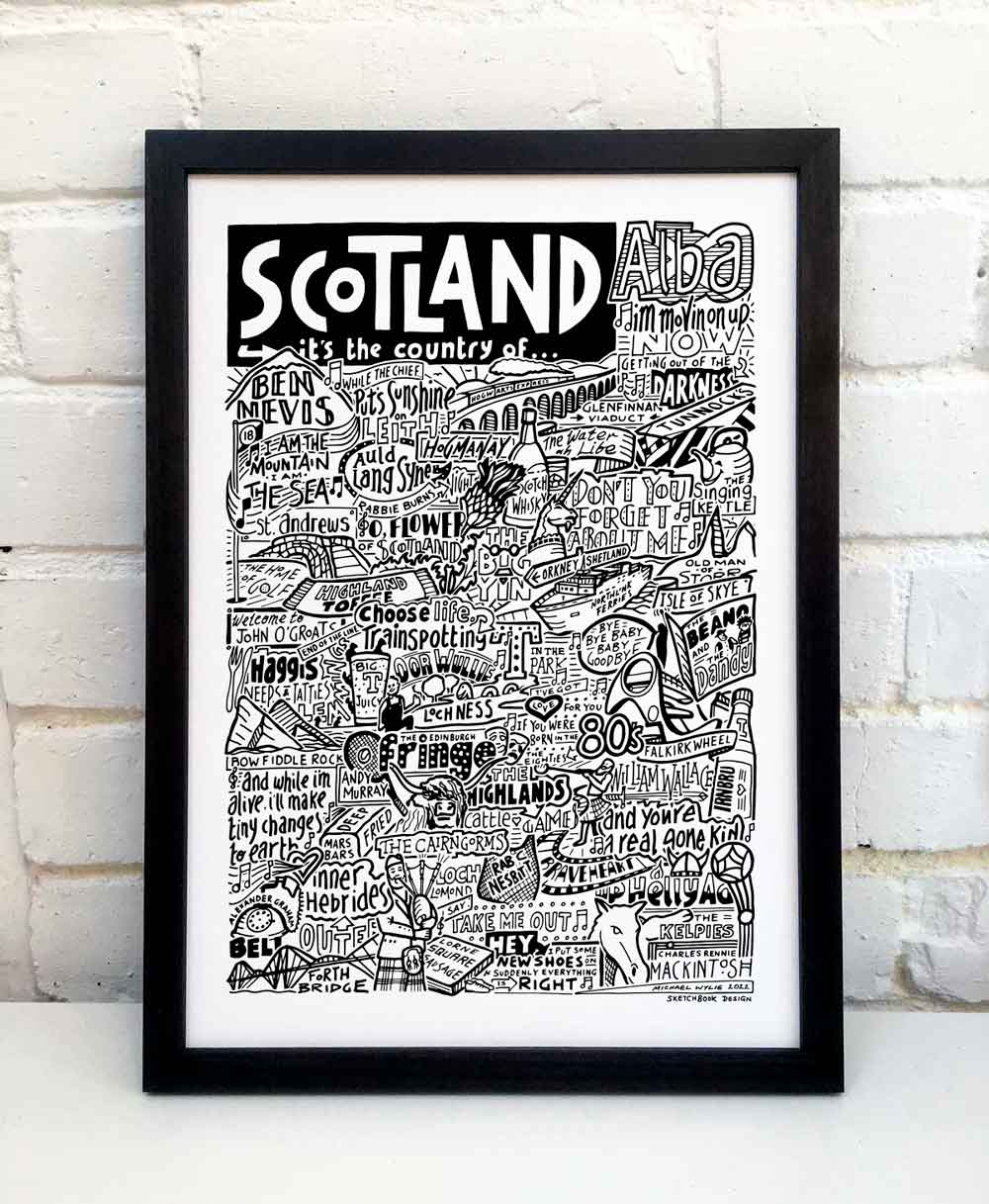 Sketchbook Design – Großhandel Kunstdruck – Scotland Landmarks – Kunstdruck „It's The Country Of“3