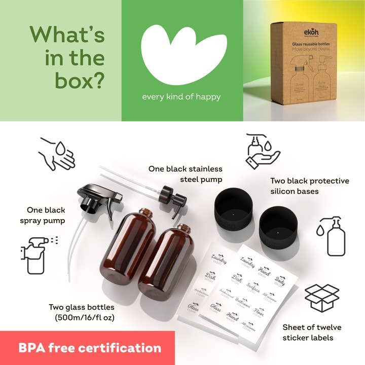 EKOH - Wholesale Soap Dispenser - Amber Bottles Bulk Buy Carton: 24 Brown Glass Soap Dispenser & Spray Bottles 500ml ea.4