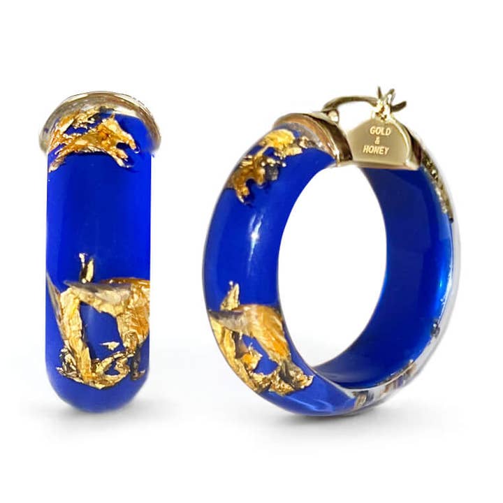 1.25" Royal Blue 24K Gold Leaf Hoops for wholesale by Gold & Honey
