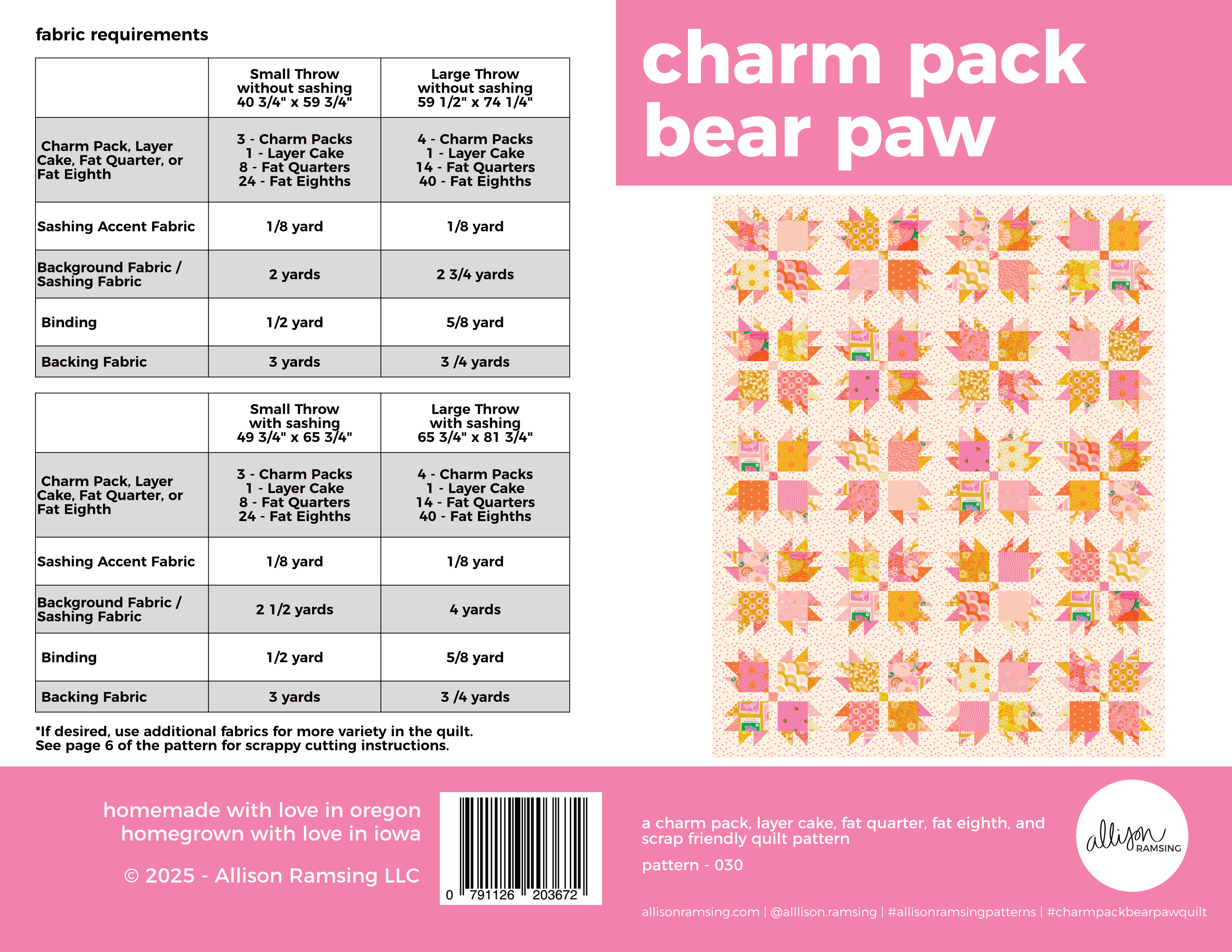 AllisonRamsing.com - Wholesale Craft Supplies - Charm Pack Bear Paw Quilt Pattern - Printed2
