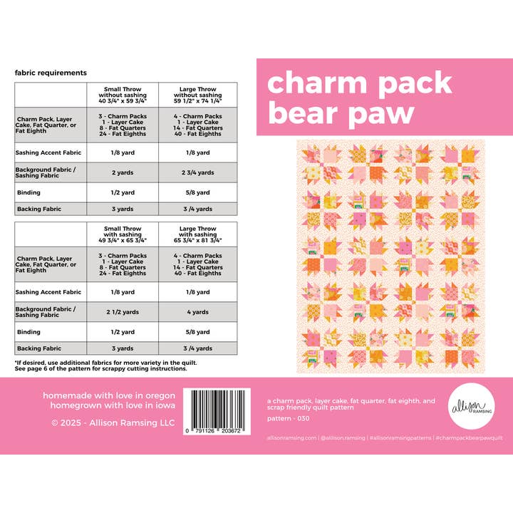 AllisonRamsing.com - Wholesale Craft Supplies - Charm Pack Bear Paw Quilt Pattern - Printed2