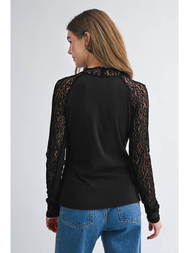 As shown Leopard Mesh Patchwork Knit Long Sleeve Top | S-XL for wholesale on Faire4