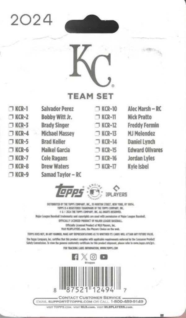 Wildwood Enterprises LLC - Wholesale Playing Cards - 2024 Topps Kansas City Royals Mini Team Set - 25pk Lot2