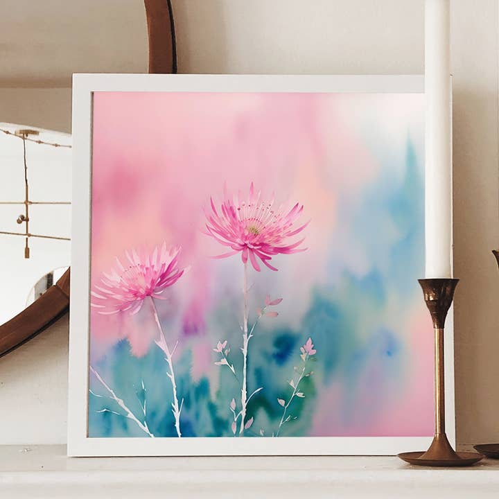 Fleurs à l'aquarelle II, roses et bleues pour la vente par Oak and Alder