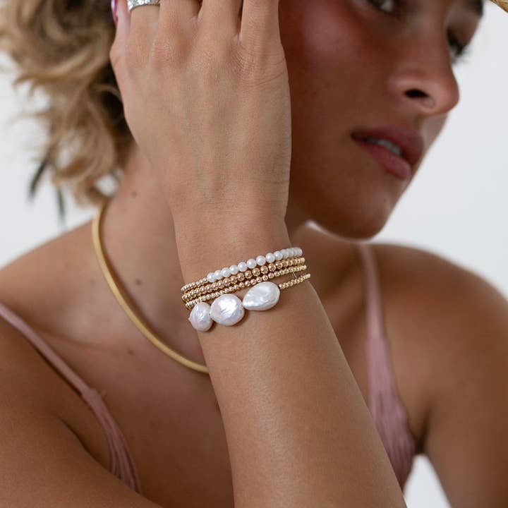 Sea Bones - Wholesale Beaded Bracelet - Triple Pearl Shimmer Bracelet