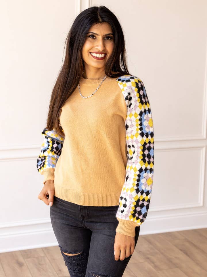 Tan Enchanting Crochet Cozy Sweater for wholesale on Faire0