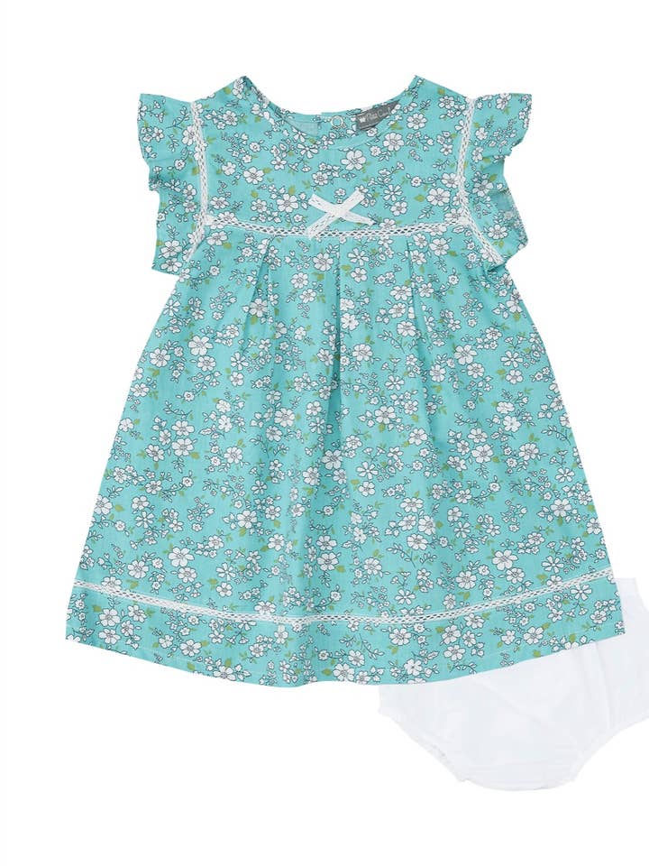 Aqua Floral Dress Set for wholesale by Petit Confection