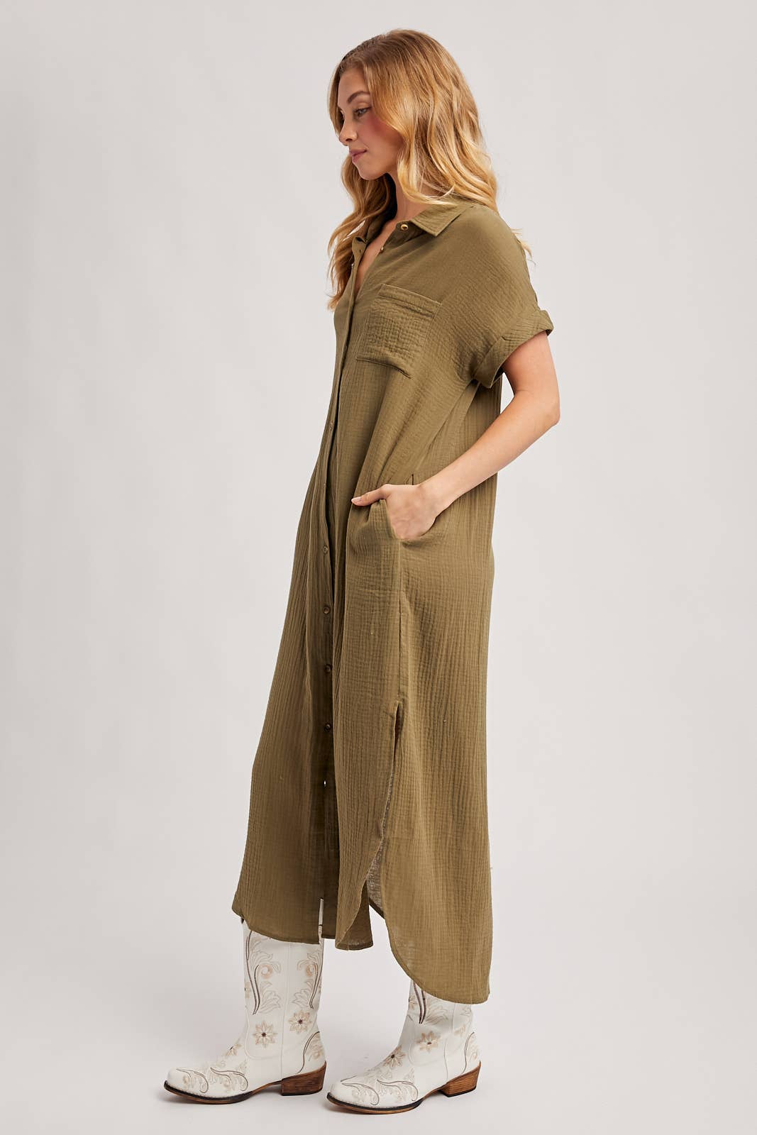 Bluivy - Wholesale Dress - Women's - BUTTON UP MAXI SHIRT DRESS WITH POCKET89