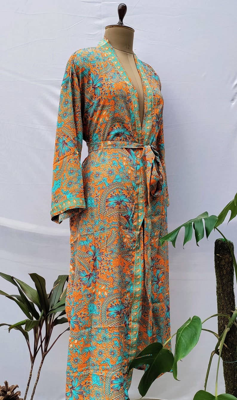 Wholesale Bohemian New Silk Sari Kimono Women Regal House Beach Robe