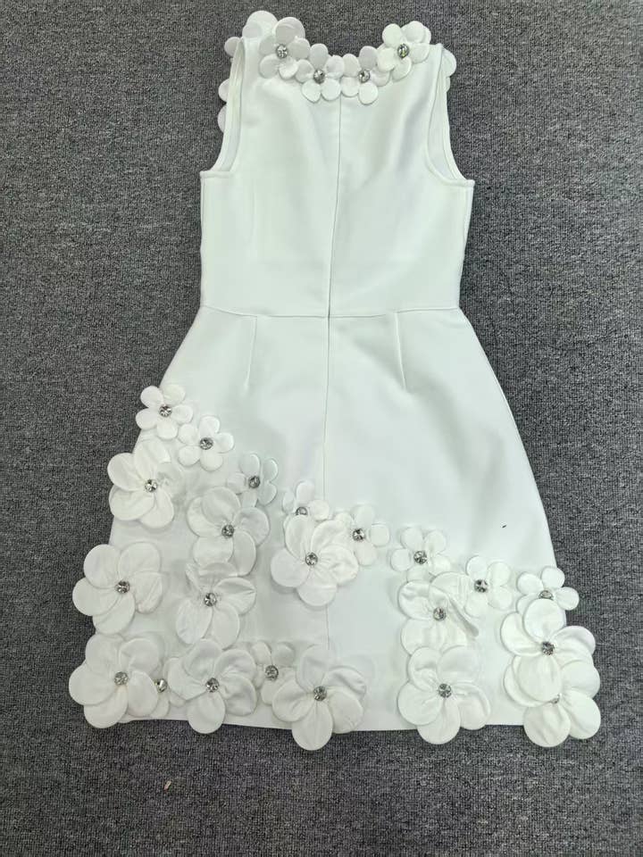 Productseeker - Wholesale Dress - Women's - DR524Y Suspender Mini Dress with Contrast 3D Floral Designs8