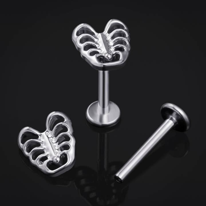 Silver Ribcage Internally Threaded Titanium Labret Stud 1.2mm Gauge for wholesale by Custom Plugs