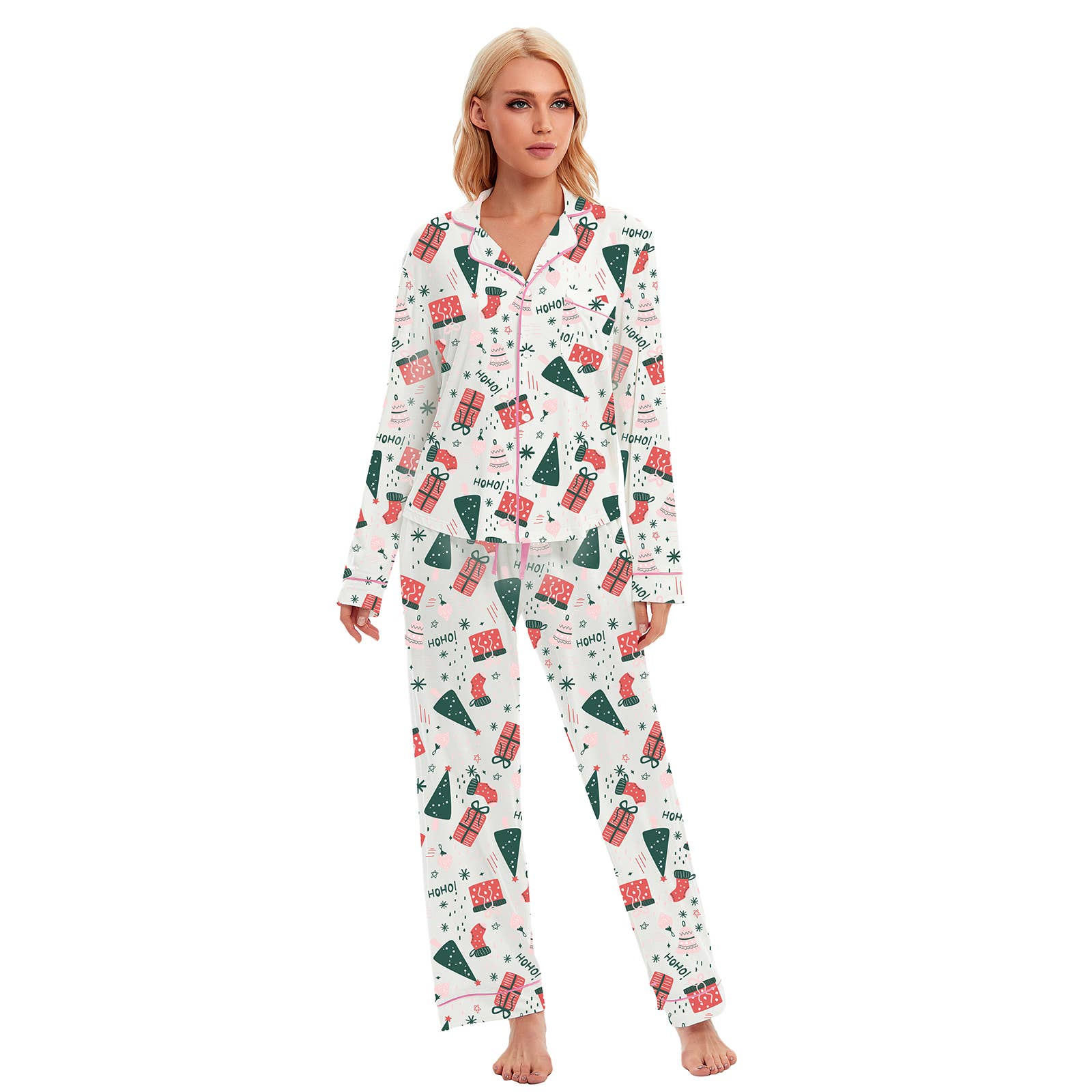 GEXWORLDWIDE - Wholesale Sleepwear Set - Women's - Women 100% Cotton Multi-Patterned Christmas Gift Pajama Set0