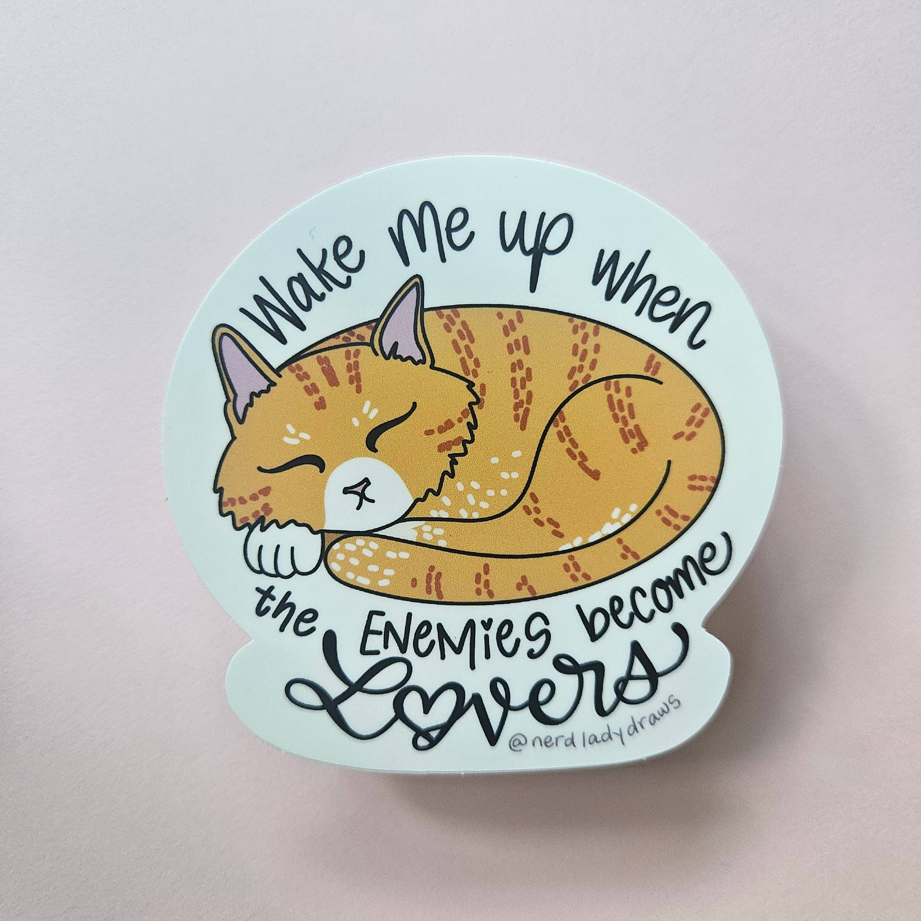 Nerd Lady Designs - Wholesale Sticker - Enemies to Lovers Sleeping Kitty Sticker1
