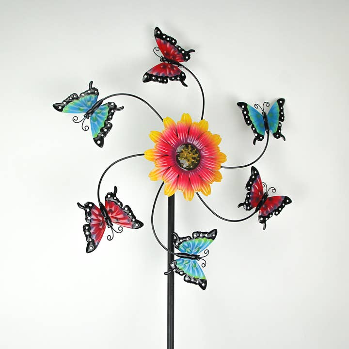 Zeckos – wholesale Garden/lawn stake – Butterfly and Flower Kinetic Metal Garden Stake 71 Inches