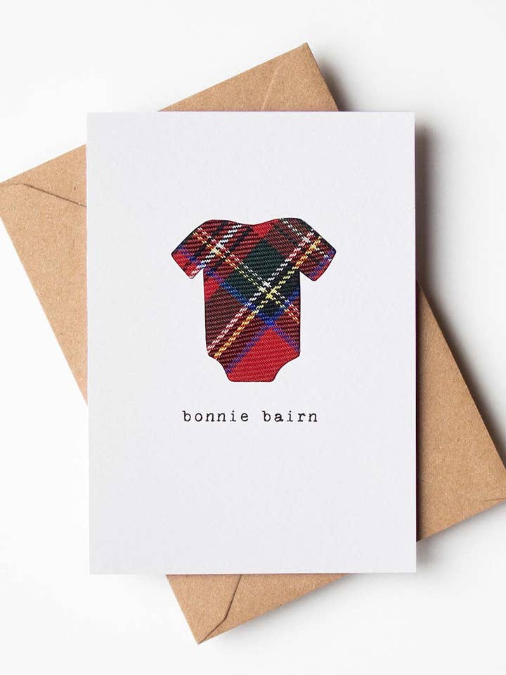 Bonnie Bairn | Scottish Greeting Card | Real Tartan | New Baby Card for wholesale by Hiya Pal