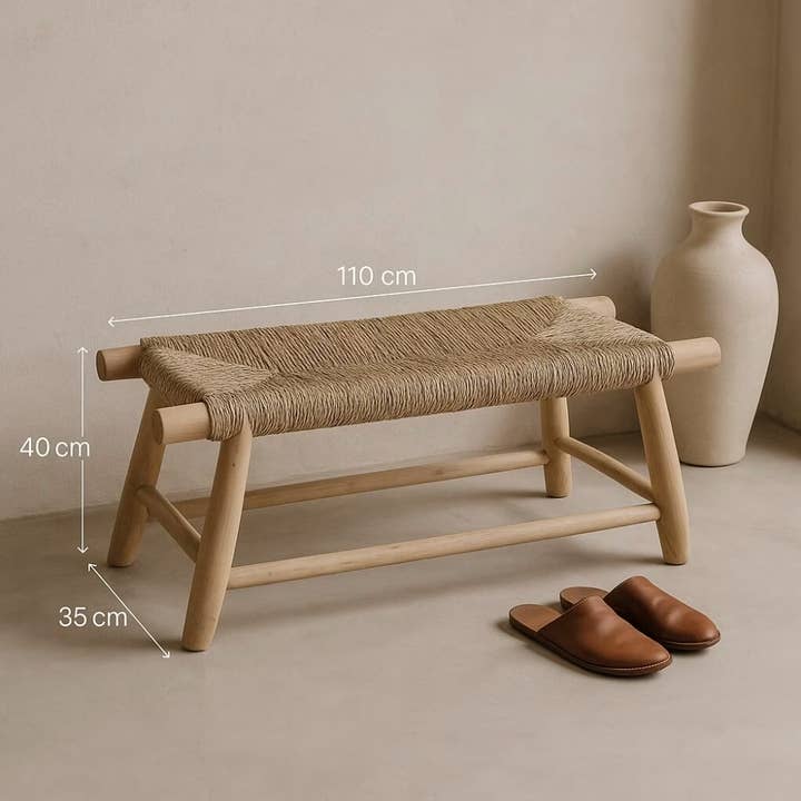 High crafty - Wholesale Bench - Handwoven Moroccan Straw Bench – Eco-Friendly Palm Leaf & Le4