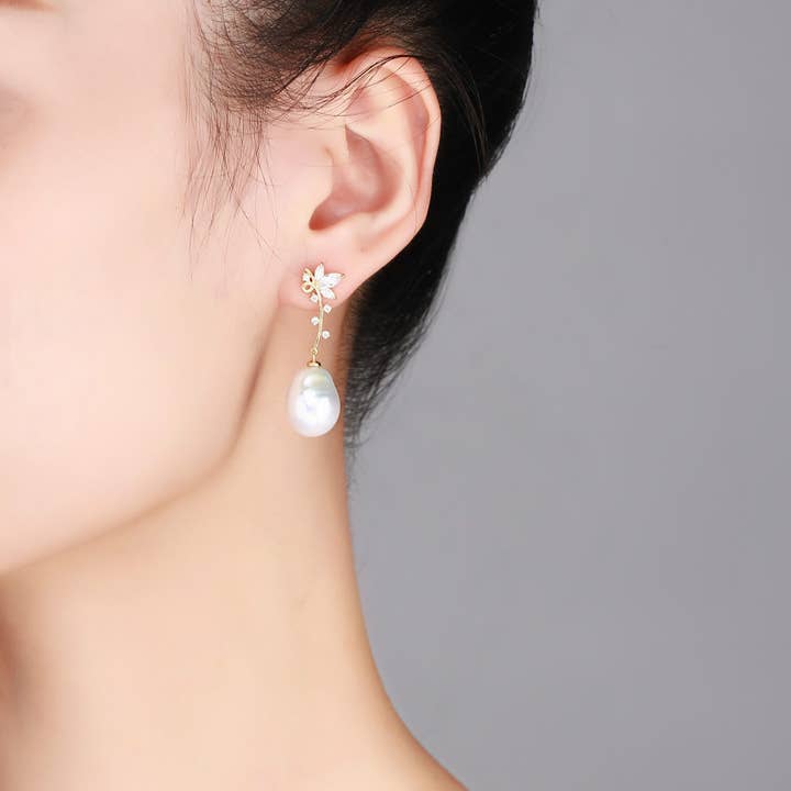 Timeless Pearl – Brincos de argola por atacado – Brincos de pérola de flor dourada Edison1