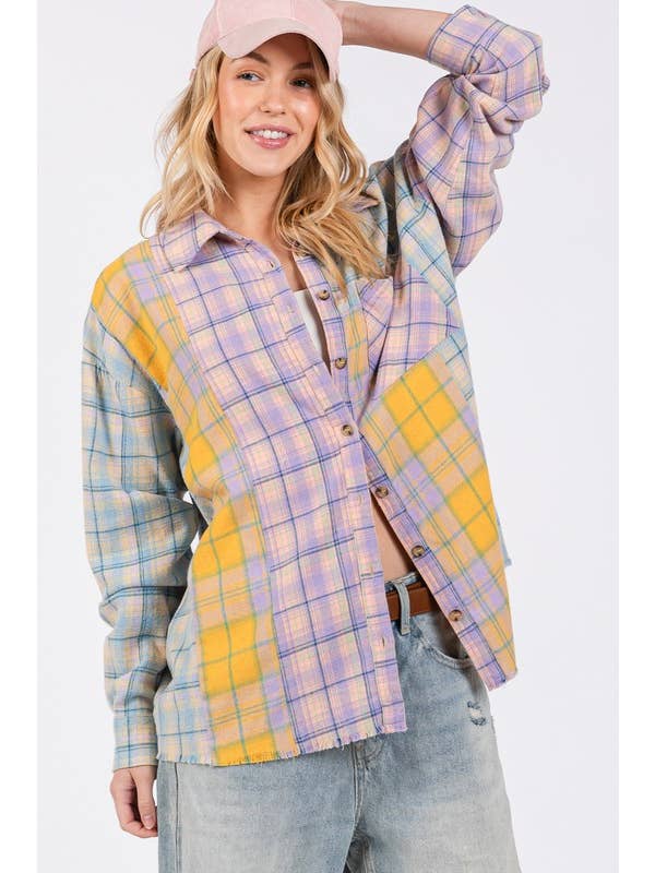 LAVANDA CAMICIA IN FLANELLA SCOZZESE A MANICHE LUNGHE MIX MATCH in vendita all'ingrosso su Faire