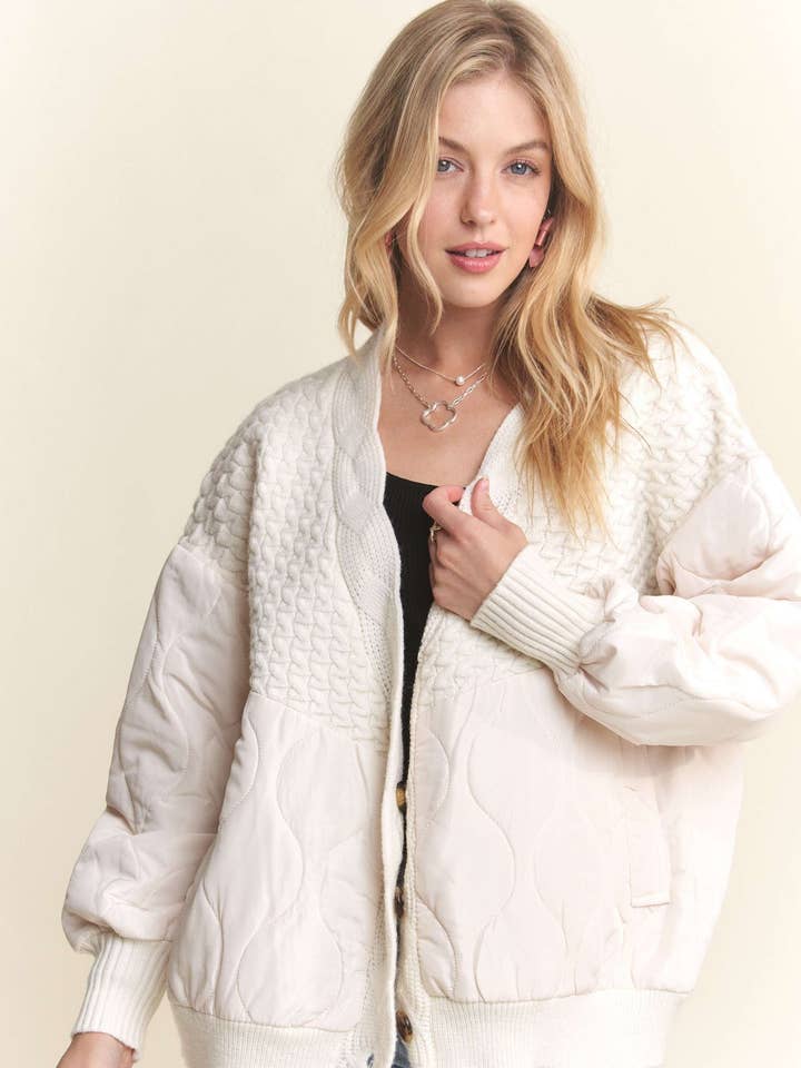 ADORA LA - Wholesale Jacket - Women's - CESW3740 - BUTTON DOWN QUILTED CARDIGAN SWEATER0