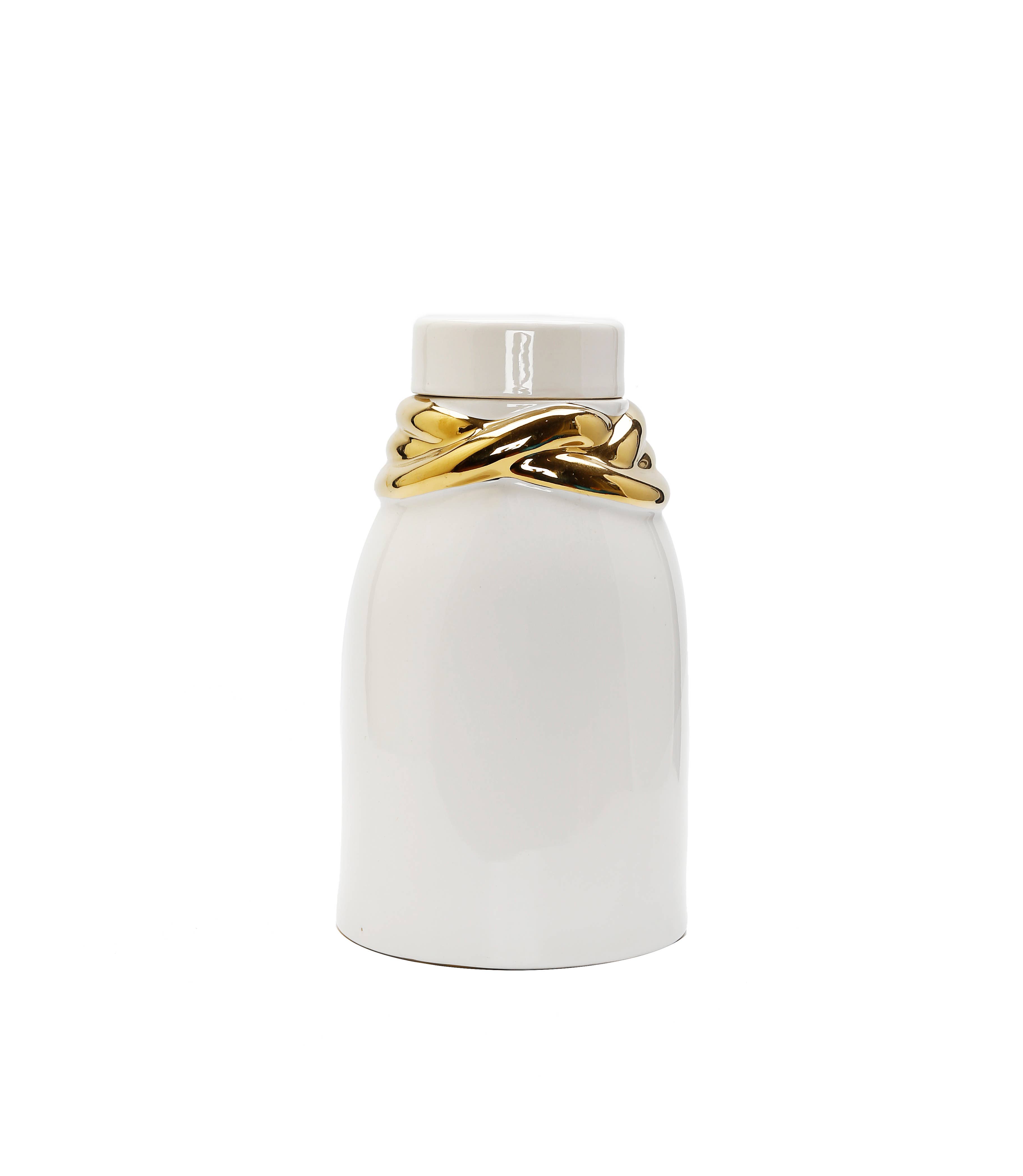 VIVIENCE - Wholesale Decorative Jar - White Ceramic Jar with Lid and Gold Details1
