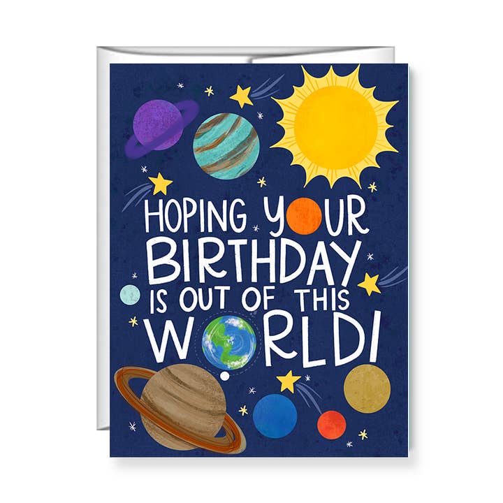 Out of this World, Kids Birthday Card, Space, Planets for wholesale by Pen & Paint