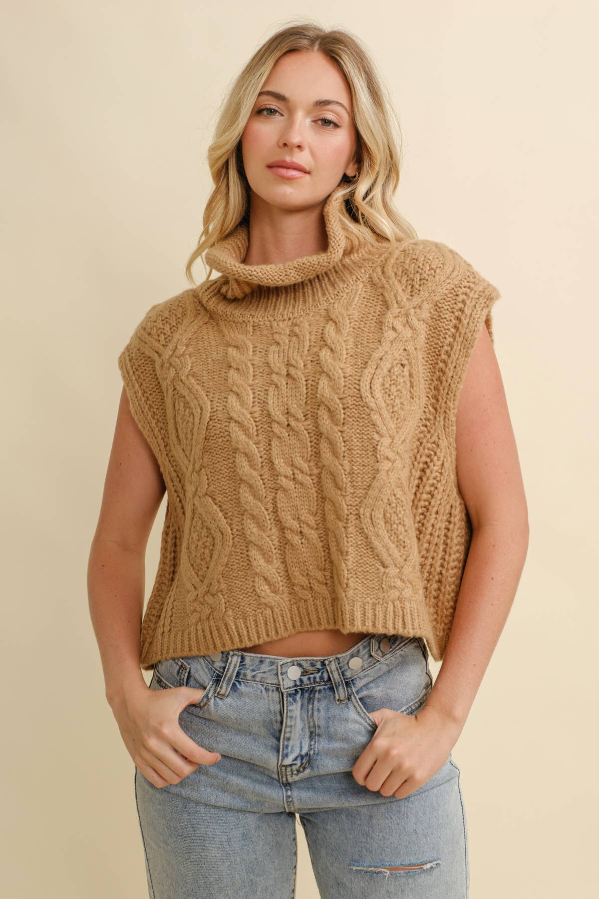 Cloud Ten – Engroshandel Pullover - Dame – CSW1001K - KABELSTRIKKET RULLEKRAVE SWEATER5