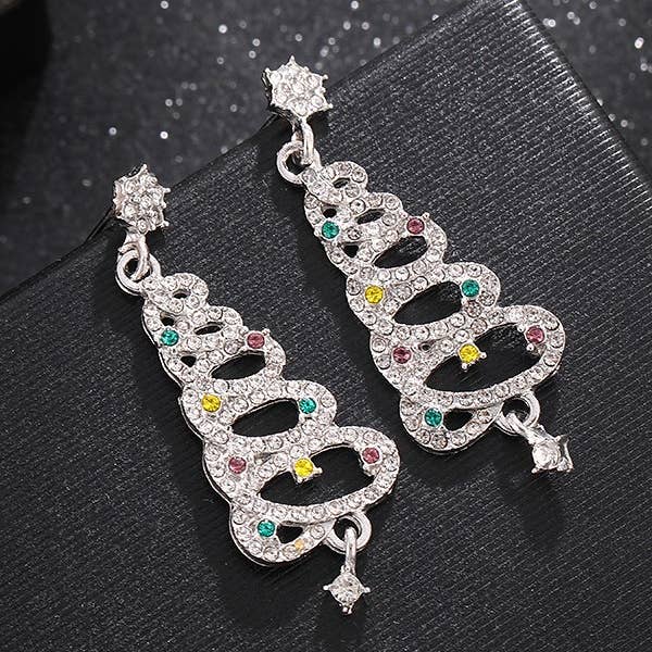 Silver RHINESTONE CHRISTMAS TREE EARRINGS | 40E314 for wholesale on Faire1