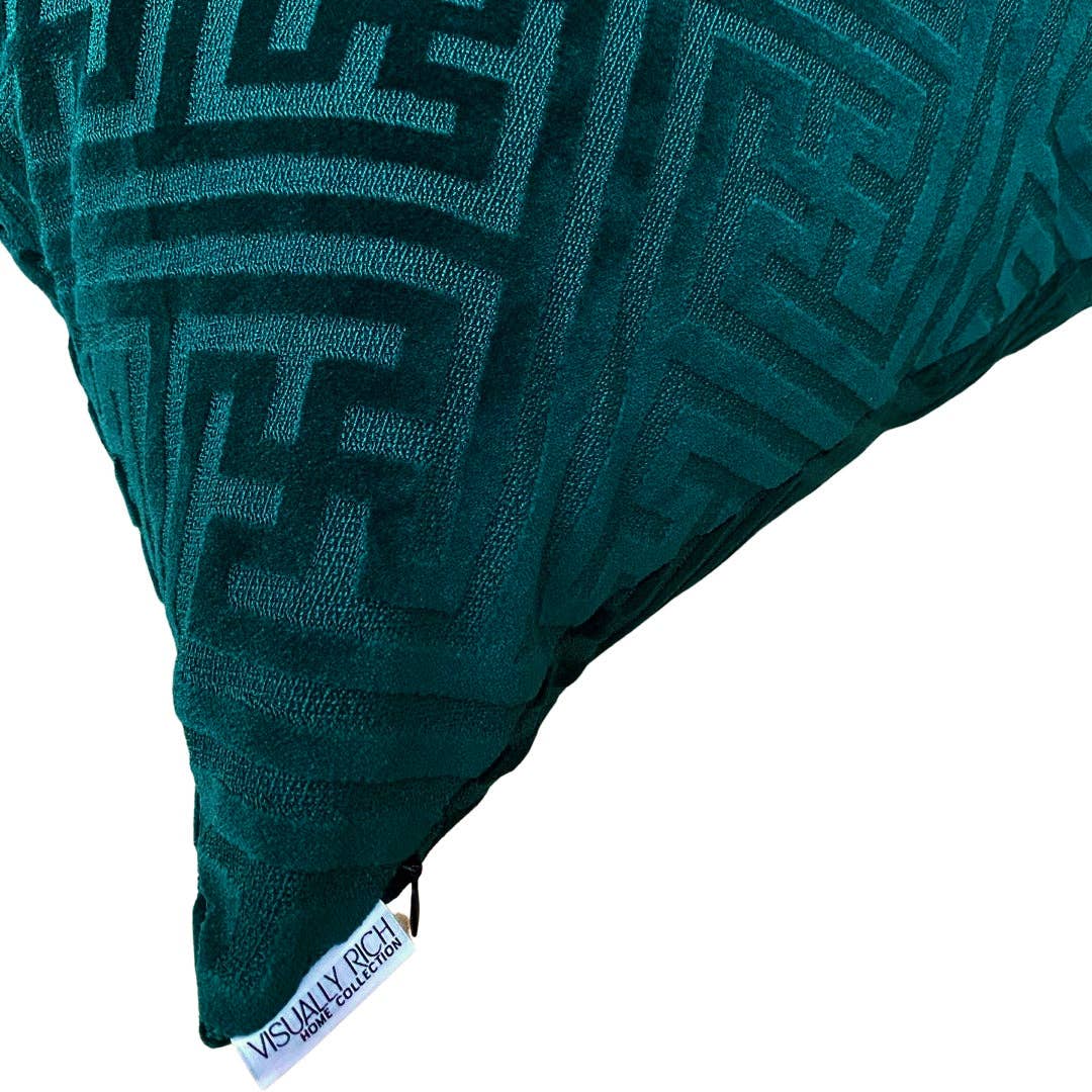 Visually Rich Home - Vente Coussin décoratif - Coussin Découpé en Velours Luxe Vert Forêt2