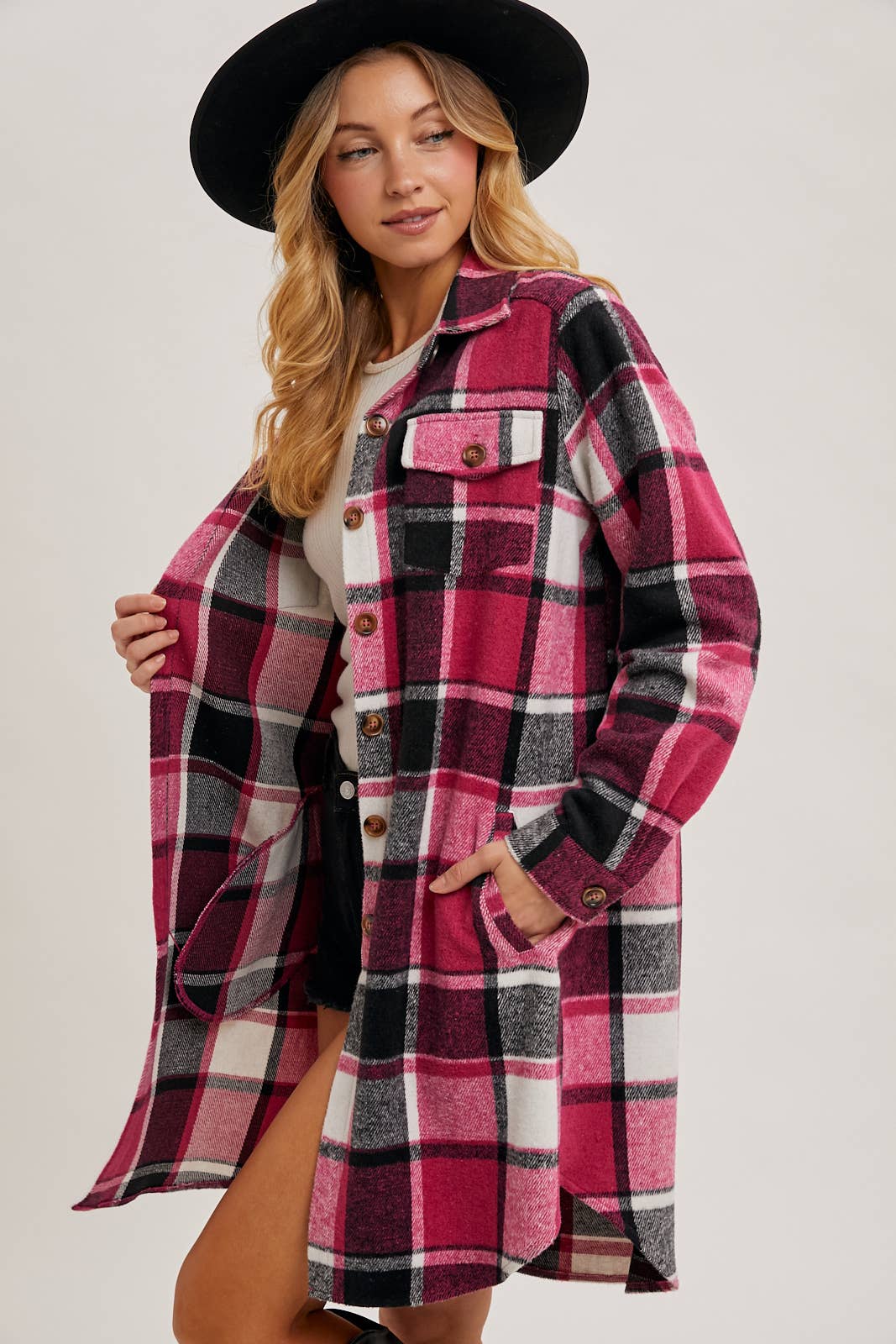 Bluivy – Engroshandel Skjortejakke/shacket – til kvinder – FLANNEL PLAID LANGLINE SHACKET12