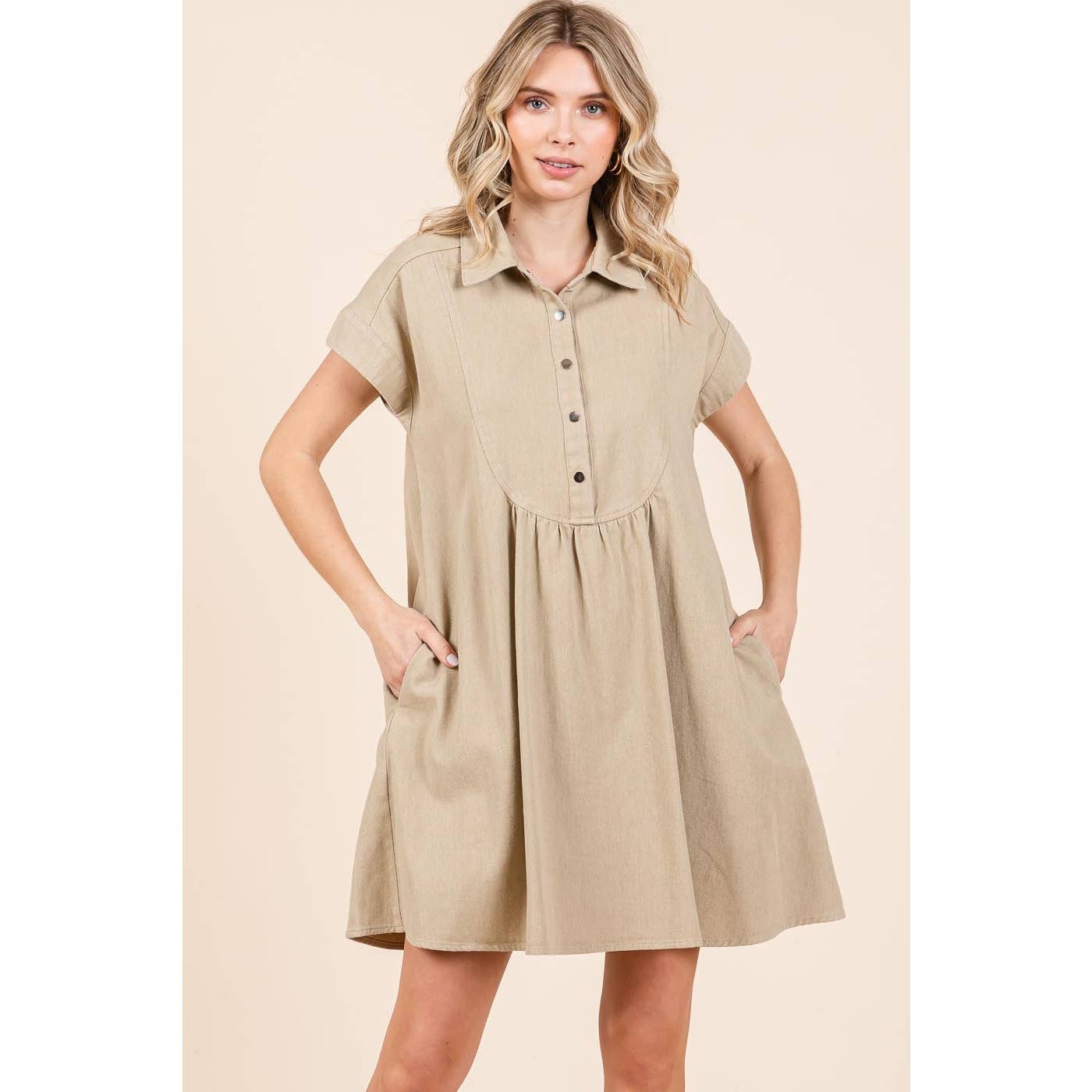 mittoshop – Engroshandel Kjole - Dame – TWILL KORTÆRMET MINIKJOLE MED KRAVE8