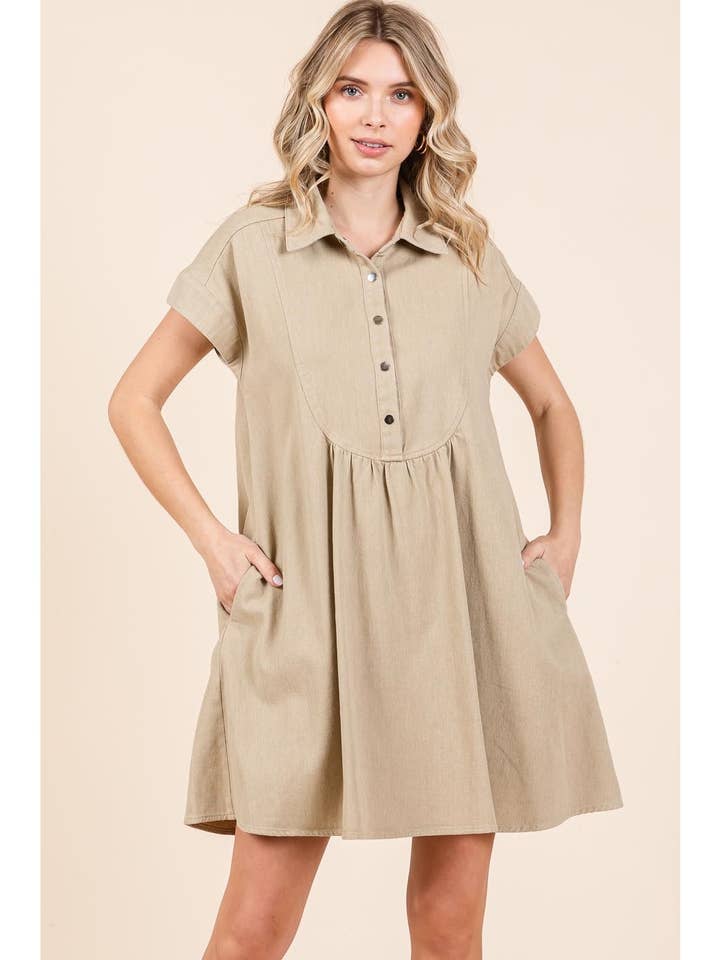 mittoshop – Engroshandel Kjole - Dame – TWILL KORTÆRMET MINIKJOLE MED KRAVE8